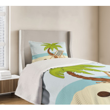 Cartoon Style Palm Tree Bedspread Set