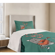 Cartoon Cat Sings Bedspread Set