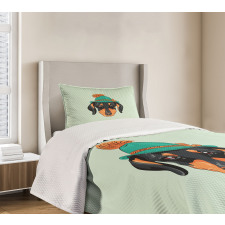 Hipster Dog and Hat Bedspread Set