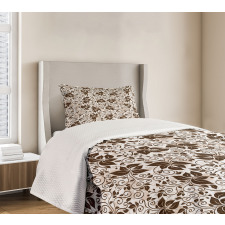 Brown Flower Leaves Bedspread Set