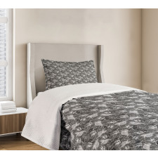 Greyscale Skulls Doodle Bedspread Set