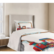 Children on Cartoon Train Bedspread Set