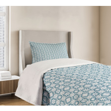 Blue Toned Curls Design Bedspread Set