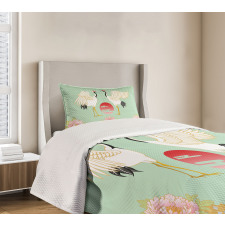 Japanese Cranes Sunrise Bedspread Set