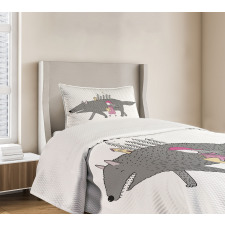 Girl with a Giant Wolf Bedspread Set