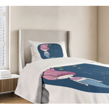 I Love Sea Cartoon Girl Bedspread Set