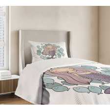 Cartoon Girl with Fish Bedspread Set