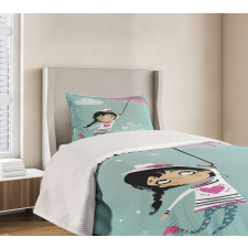 Girl with Pink Umbrella Bedspread Set