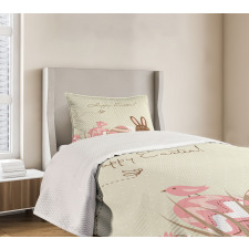 Pastel Toned Eggs Birds Bedspread Set