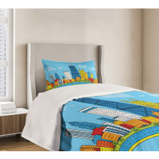 Cartoon City View Bedspread Set