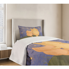 Cat and Dog on Hill Bedspread Set