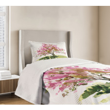 Watercolor Sakura Leaves Bedspread Set