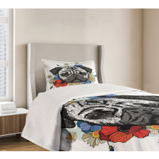 Dog Sketch with Flowers Bedspread Set