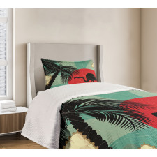 Grunge Flamingo Palm Bedspread Set