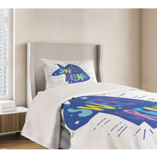 Blue Unicorn Head Bedspread Set