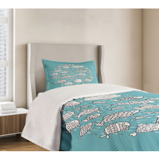 Blue and White Doodle Bedspread Set