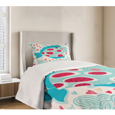 Hearts Flowers and Fish Bedspread Set