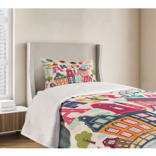 Cartoon Amsterdam Houses Bedspread Set