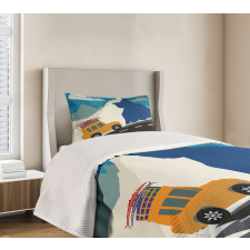 Winter Mountain Road Ski Bedspread Set