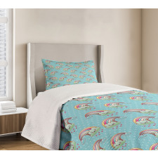 Rainbow Clouds Hearts Bedspread Set