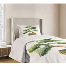 Watercolor Bonsai Hand Drawn Bedspread Set