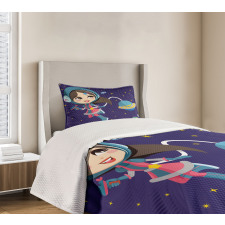 Little Girl in Space Bedspread Set