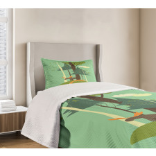 Elk and Fox in Forest Bedspread Set