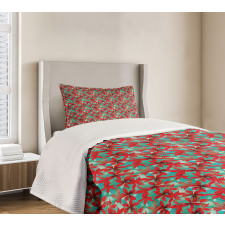 Red Hibiscus Flowers Bedspread Set