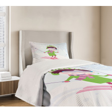 Skiing Girl Snow Bedspread Set