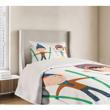 Boy and Girl Skis Bedspread Set