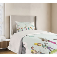 Cartoon Day in Park Bedspread Set