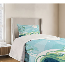 Wavy Sea Palm Trees Bedspread Set