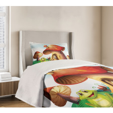 Cartoon Mushroom Houses Bedspread Set