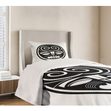 Black Maori Mask Design Bedspread Set