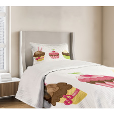 Puffy Party Cupcakes Bedspread Set