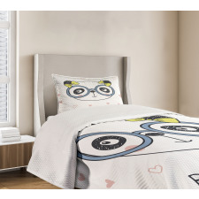 Doodle Panda Girl Glasses Bedspread Set