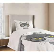 Greyscale Cat with Bowtie Bedspread Set