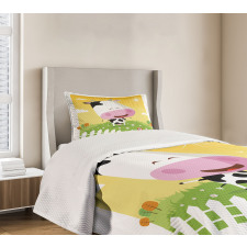 Happy Cartoon Cow Ranch Bedspread Set