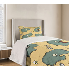 Comic Hippo Floral Grungy Bedspread Set