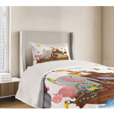 Animals in Ship Cartoon Bedspread Set