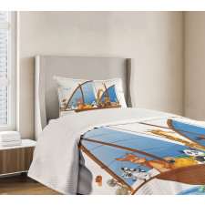 Animal Boat Sailing Ancient Bedspread Set