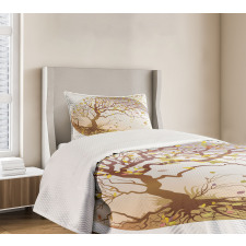 Tree Wind Flying Leaves Bedspread Set