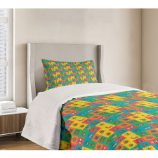 Cartoon Bugs in Square Bedspread Set