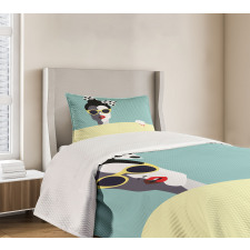 Retro Pop Art Young Woman Bedspread Set