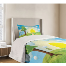 Hills Sunrise Landscape Bedspread Set