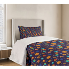 Cheerful Planets and Rockets Bedspread Set