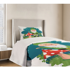 Elf with Mushroom in Forest Bedspread Set