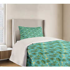 Leafage Hibiscus Blooms Bedspread Set