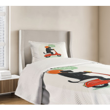 Scooter Ridding Puppies Bedspread Set