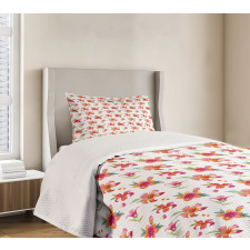 Watercolor Style Blossoms Bedspread Set